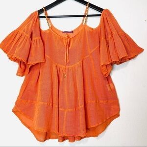 AMITA NAITHANI Orange Mesh Flared Cover Up S